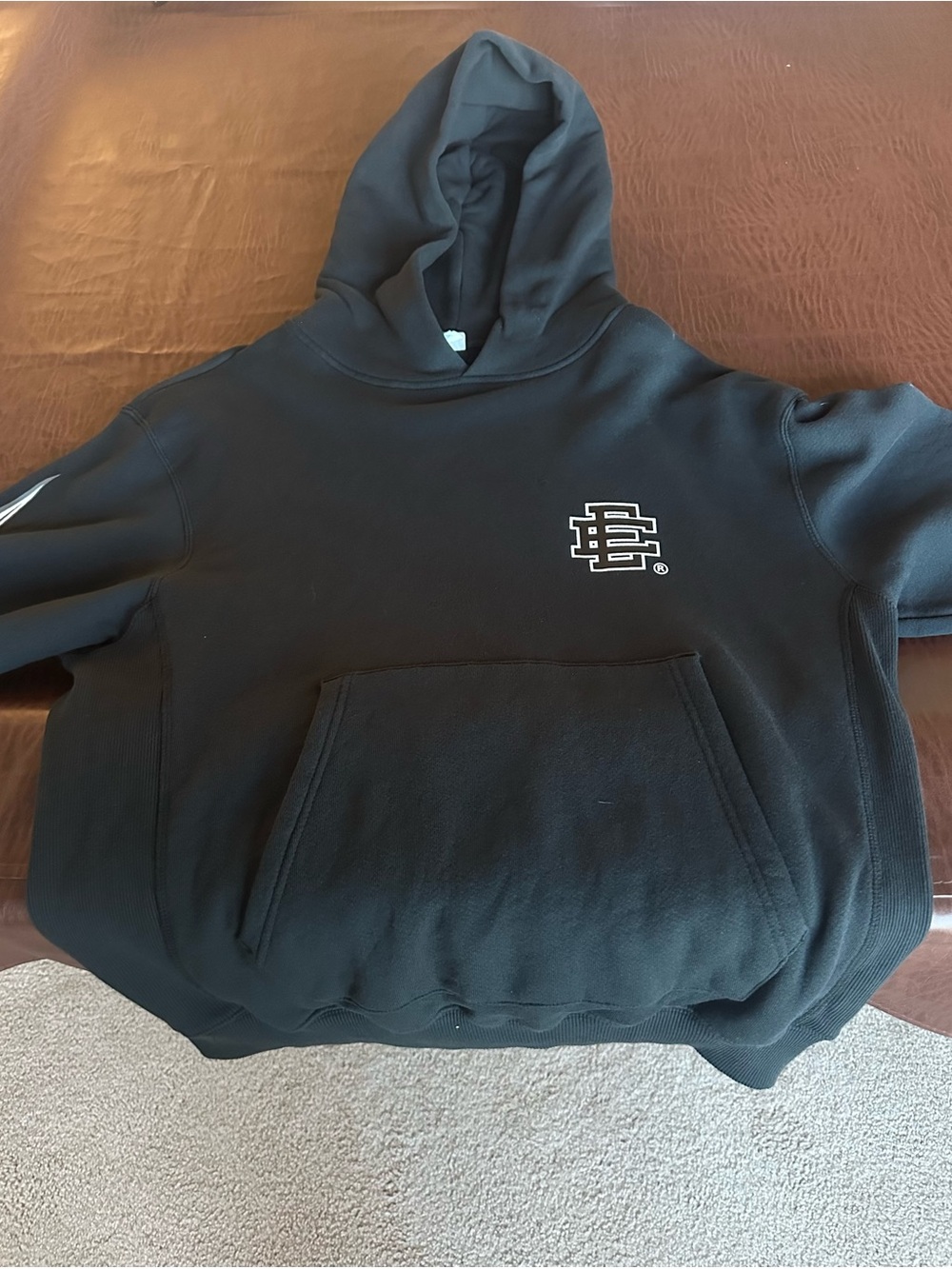 Eric Emanuel Black Pullover Hoodie with White Chest Logo
